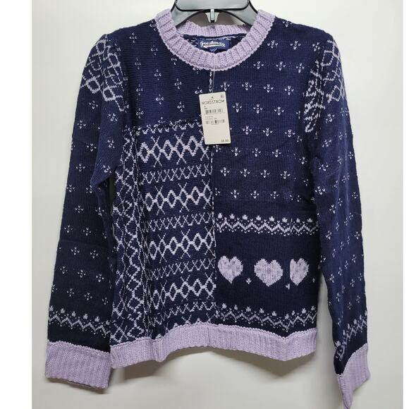 Freshman Other - FRESHMAN Kids' Mix Stitch Fair Isle Sweater In Lavender And Navy 14/16